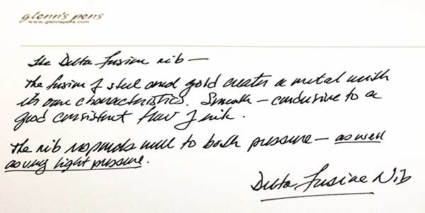 A sample of writing with the fusion nib - both hard and soft pressure